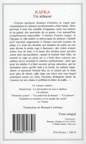 Quatrième de couverture de « UN JEUNEUR ET AUTRES NOUVELLES »
