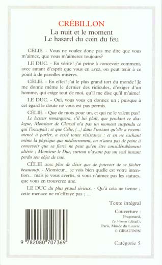 Quatrième de couverture de « LA NUIT ET LE MOMENT - LE HASARD AU COIN DU FEU »