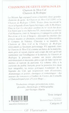 Quatrième de couverture de « CHANSONS DE GESTE ESPAGNOLES - CHANSON DE MON CID - CHANSON DE RODRIGUE »