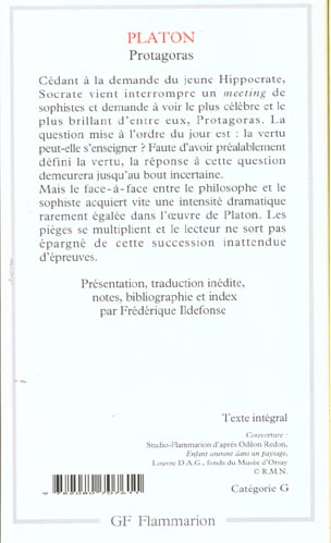 Quatrième de couverture de « PROTAGORAS »