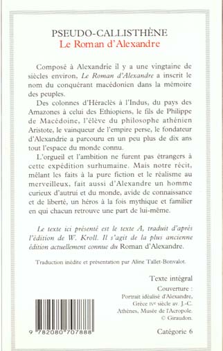 Quatrième de couverture de « LE ROMAN D'ALEXANDRE »
