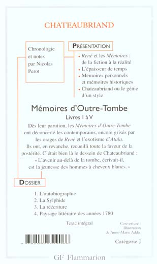 Quatrième de couverture de « MEMOIRES D'OUTRE-TOMBE - VOL01 - LIVRES I A V »