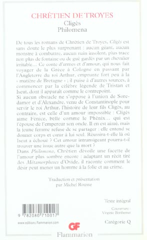 Quatrième de couverture de « Cligès »