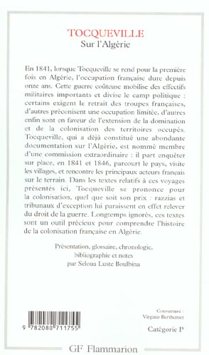 Quatrième de couverture de « SUR L'ALGERIE »