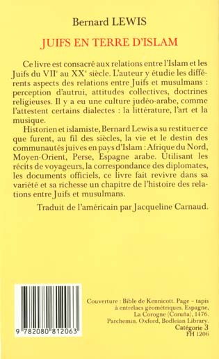 Quatrième de couverture de « JUIFS EN TERRE D'ISLAM »
