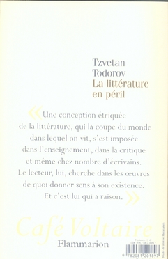 Quatrième de couverture de « LA LITTERATURE EN PERIL »