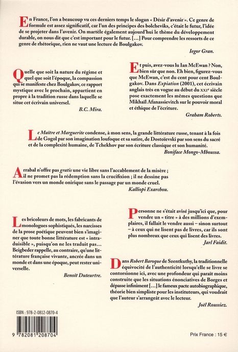 Quatrième de couverture de « L'ATELIER DU ROMAN - MIKHAIL BOULGAKOV - LE MAITRE ET LE TEMPS »