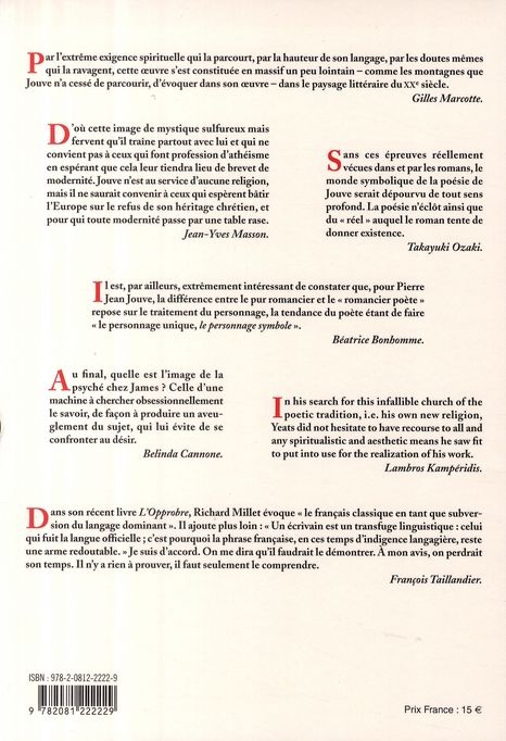 Quatrième de couverture de « L'ATELIER DU ROMAN - PIERRE JEAN JOUVE, VOYAGE AU BOUT DE LA PSYCHE »
