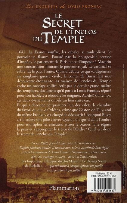 Quatrième de couverture de « Le secret de l'enclos du Temple »