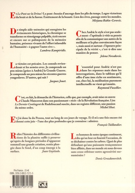 Quatrième de couverture de « L'ATELIER DU ROMAN - IVO ANDRIC : POUR NE PAS OUBLIER LES BALKANS »