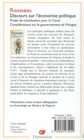 Quatrième de couverture de « DISCOURS SUR L'ECONOMIE POLITIQUE ET AUTRES TEXTES »