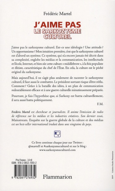 Quatrième de couverture de « J'AIME PAS LE SARKOZYSME CULTUREL »
