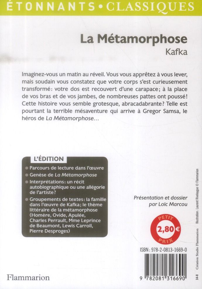 Quatrième de couverture de « La métamorphose »