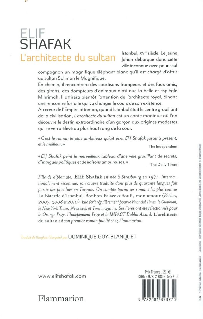 Quatrième de couverture de « L'architecte du sultan »
