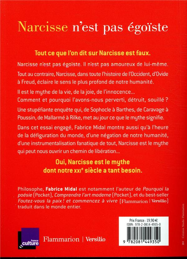 Quatrième de couverture de « Narcisse n'est pas égoïste : une enquête stupéfiante »