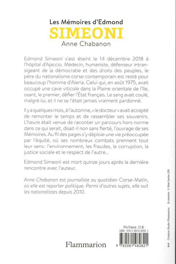 Quatrième de couverture de « LES MEMOIRES D'EDMOND SIMEONI »