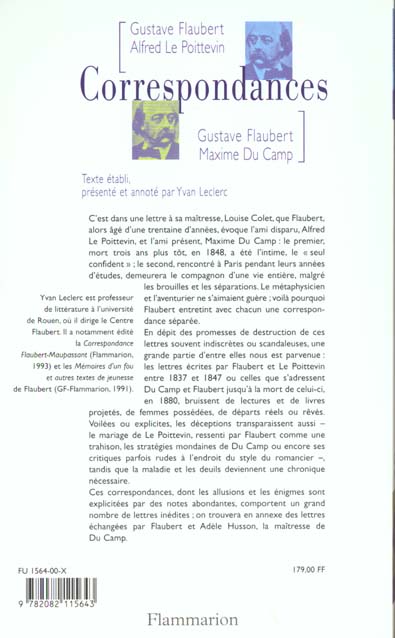 Quatrième de couverture de « CORRESPONDANCES »