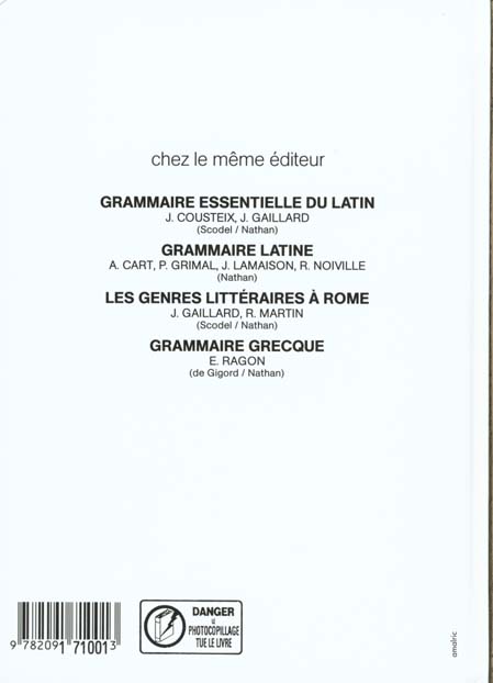 Quatrième de couverture de « GRAMMAIRE LATINE PETIT MANGIN 91 »