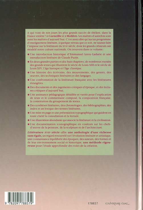 Quatrième de couverture de « LITTERATURE : XVIIE SIECLE »