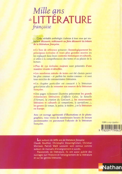 Quatrième de couverture de « MILLE ANS DE LITTERATURE FRANCAISE OUVRAGE DE REFERENCE »