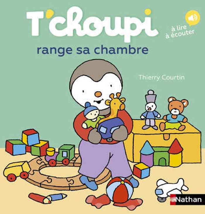 Couverture du livre « T'choupi range sa chambre » de Thierry Courtin, librairie Les Contes Infusés à Corte