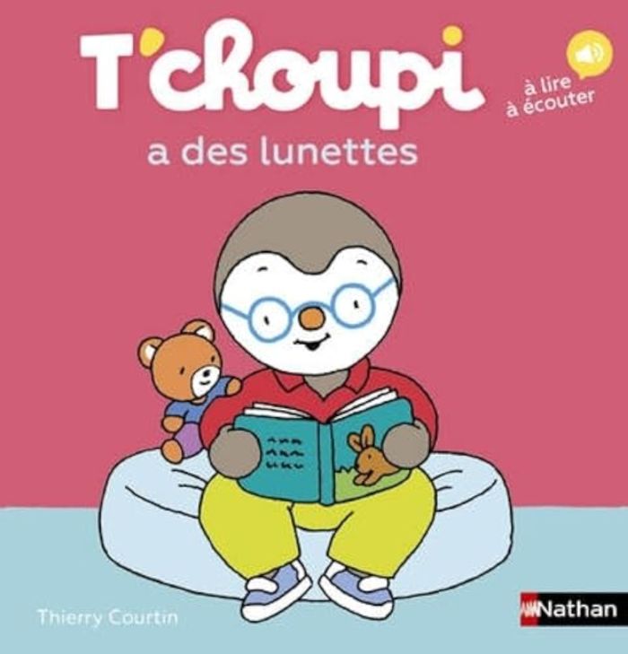 Couverture du livre « T'choupi a des lunettes » de Thierry Courtin, librairie Les Contes Infusés à Corte