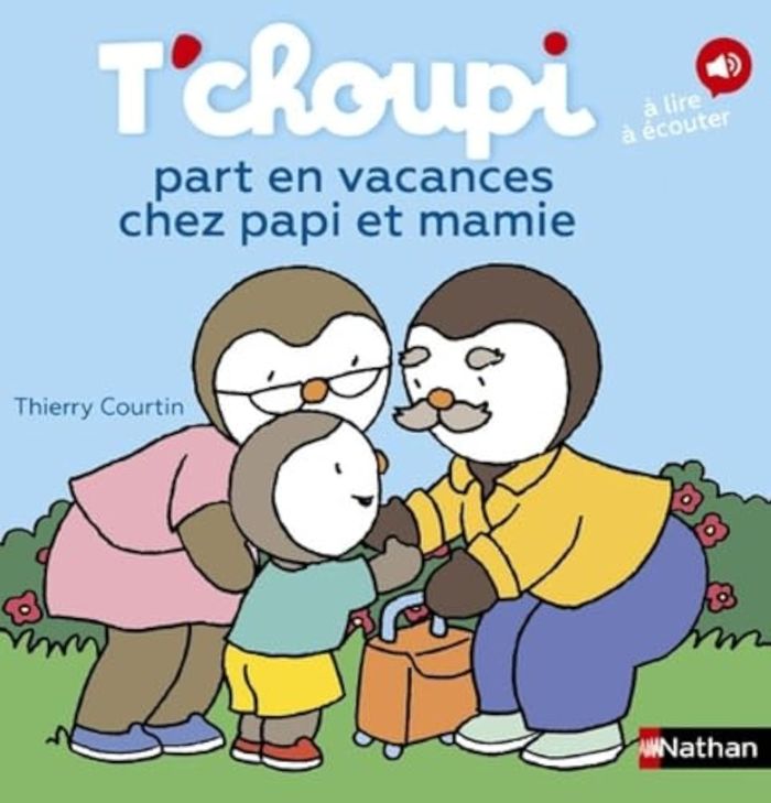 Couverture du livre « T'choupi part en vacances chez papi et mamie » de Thierry Courtin, librairie Les Contes Infusés à Corte