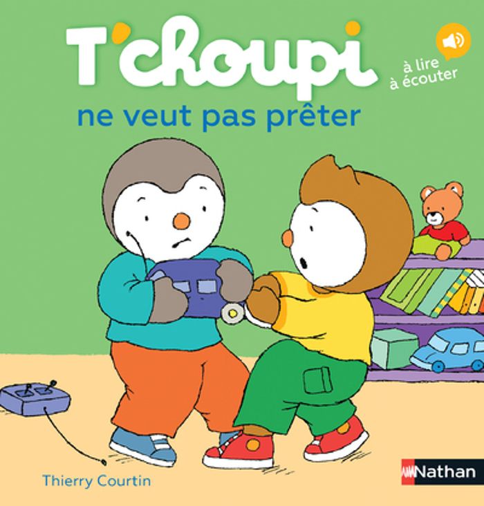 Couverture du livre « T'choupi ne veut pas prêter » de Thierry Courtin, librairie Les Contes Infusés à Corte