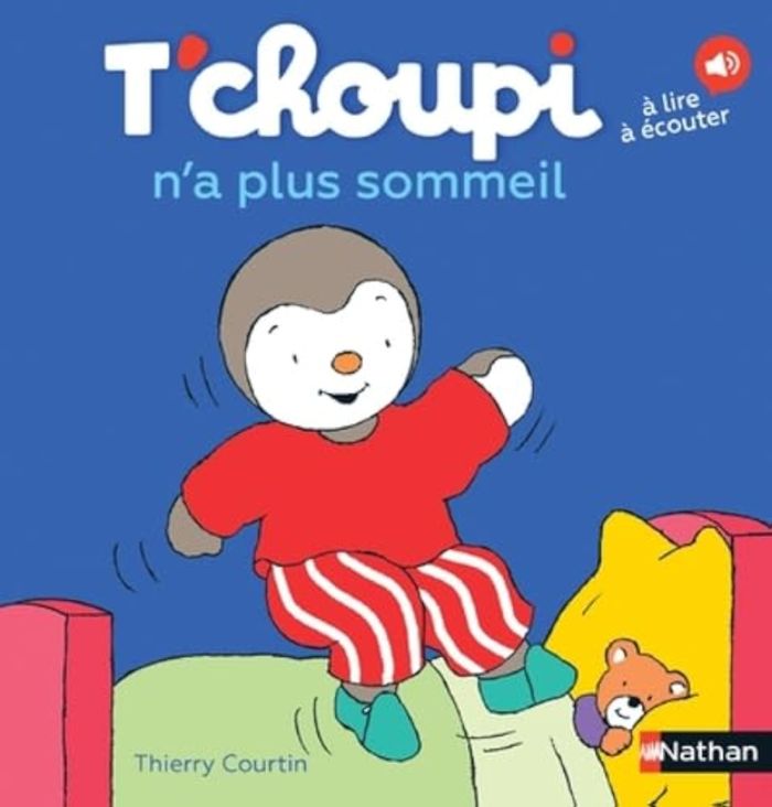 Couverture du livre « T'choupi n'a plus sommeil » de Thierry Courtin, librairie Les Contes Infusés à Corte