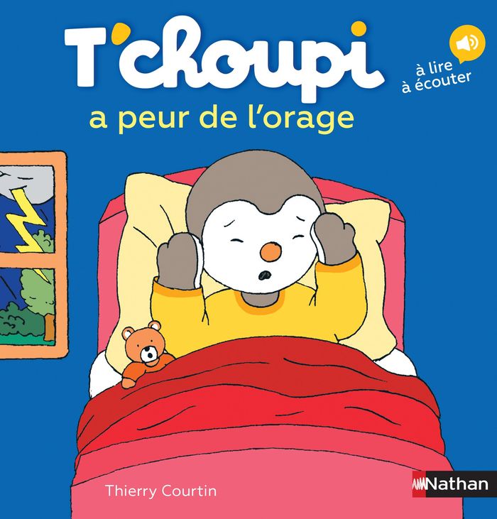 Couverture du livre « T'choupi a peur de l'orage » de Thierry Courtin, librairie Les Contes Infusés à Corte