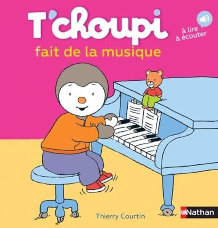 Couverture du livre « T'choupi fait de la musique » de Thierry Courtin, librairie Les Contes Infusés à Corte