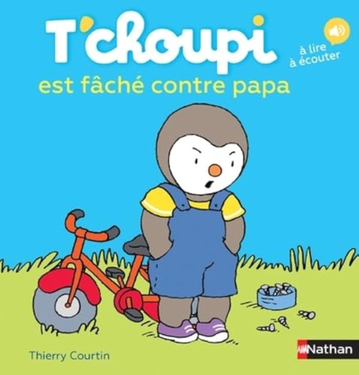 Couverture du livre « T'choupi est fâché contre papa » de Thierry Courtin, librairie Les Contes Infusés à Corte