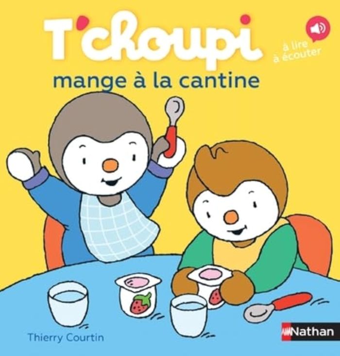 Couverture du livre « LES ALBUMS T'CHOUPI - T'CHOUPI MANGE A LA CANTINE », librairie Les Contes Infusés à Corte