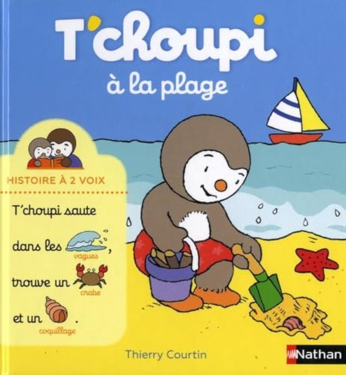Couverture du livre « T'choupi à la plage », librairie Les Contes Infusés à Corte