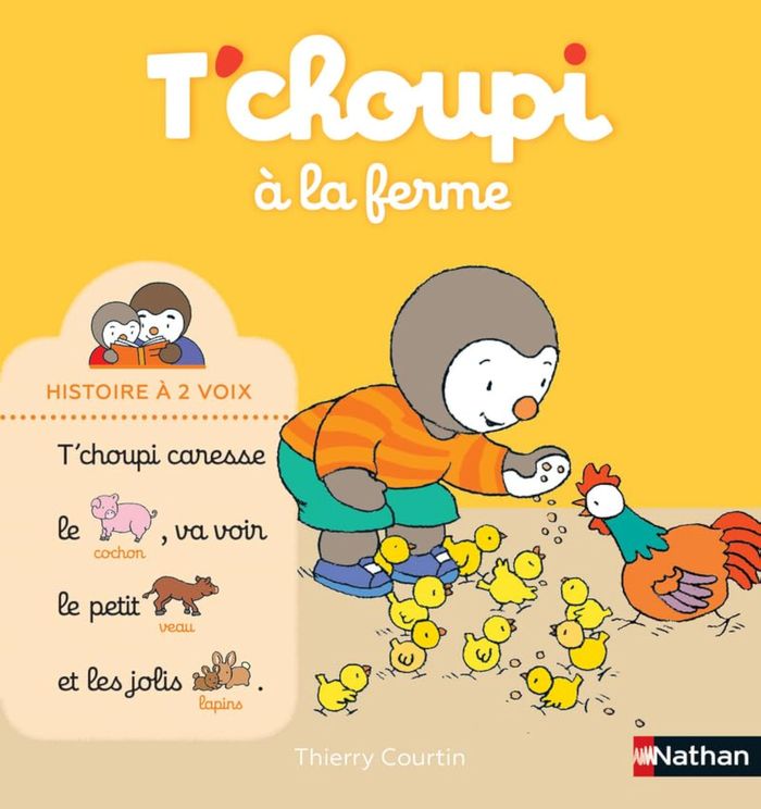 Couverture du livre « T'choupi à la ferme » de Thierry Courtin, librairie Les Contes Infusés à Corte
