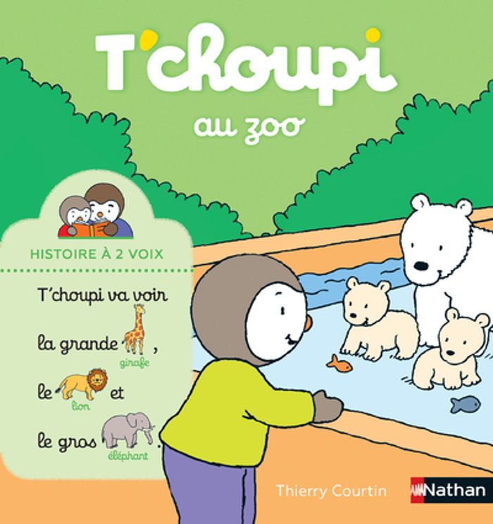 Couverture du livre « T'choupi au zoo » de Thierry Courtin, librairie Les Contes Infusés à Corte