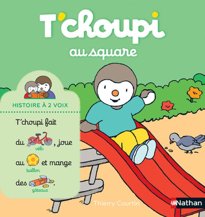 Couverture du livre « T'choupi au square » de Thierry Courtin, librairie Les Contes Infusés à Corte