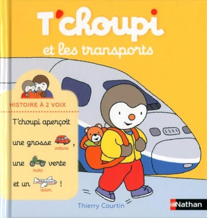Couverture du livre « T'choupi et les transports » de Thierry Courtin, librairie Les Contes Infusés à Corte