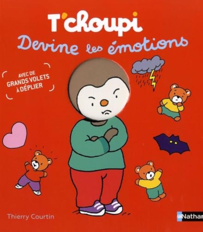 Couverture du livre « T'choupi devine les émotions » de Thierry Courtin, librairie Les Contes Infusés à Corte