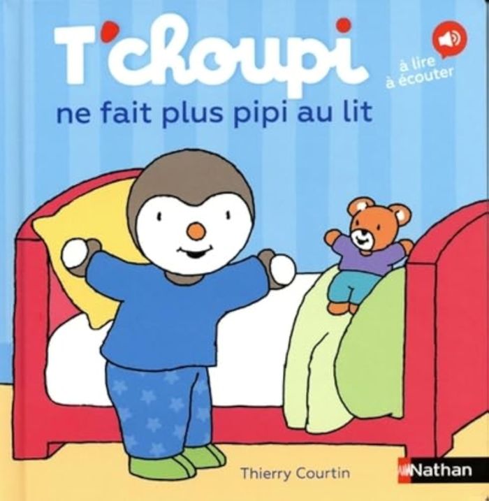 Couverture du livre « T'choupi ne fait plus pipi au lit » de Thierry Courtin, librairie Les Contes Infusés à Corte