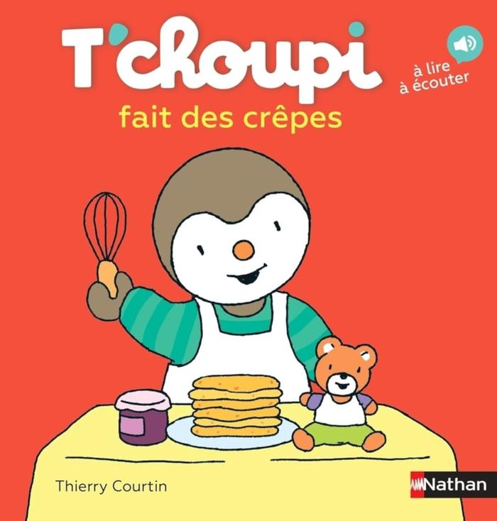 Couverture du livre « T'choupi fait des crêpes » de Thierry Courtin, librairie Les Contes Infusés à Corte