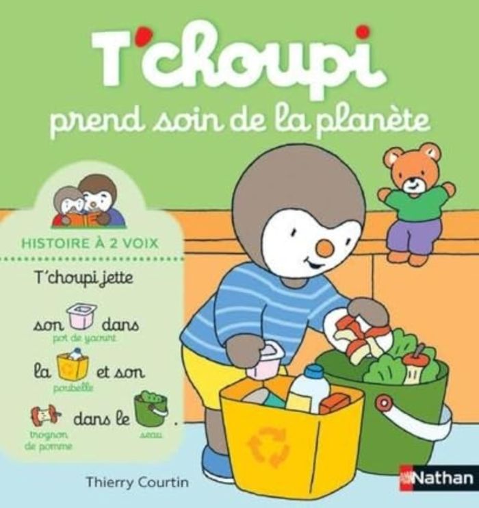 Couverture du livre « T'choupi prend soin de la planète » de Thierry Courtin, librairie Les Contes Infusés à Corte