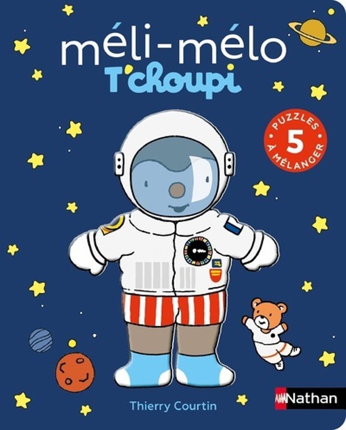 Couverture du livre « Méli-mélo T'choupi : 5 puzzles à mélanger » de Thierry Courtin, librairie Les Contes Infusés à Corte