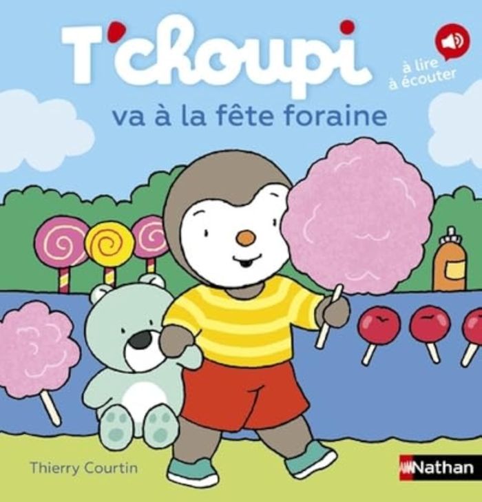 Couverture du livre « T'choupi va à la fête foraine » de Thierry Courtin, librairie Les Contes Infusés à Corte