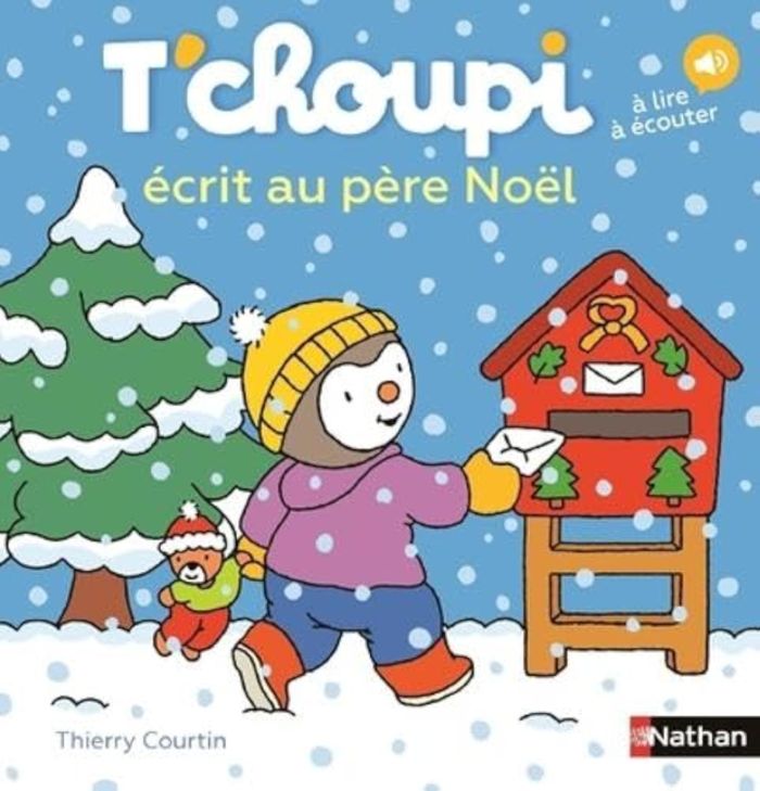 Couverture du livre « T'choupi écrit au Père Noël » de Thierry Courtin, librairie Les Contes Infusés à Corte