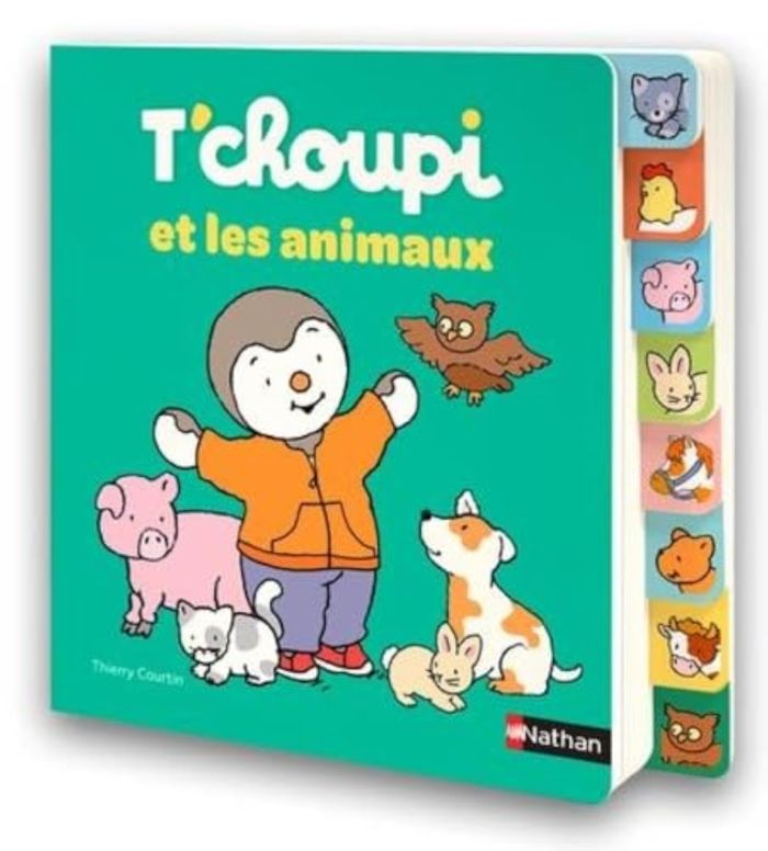 Couverture du livre « T'choupi et les animaux » de Thierry Courtin, librairie Les Contes Infusés à Corte