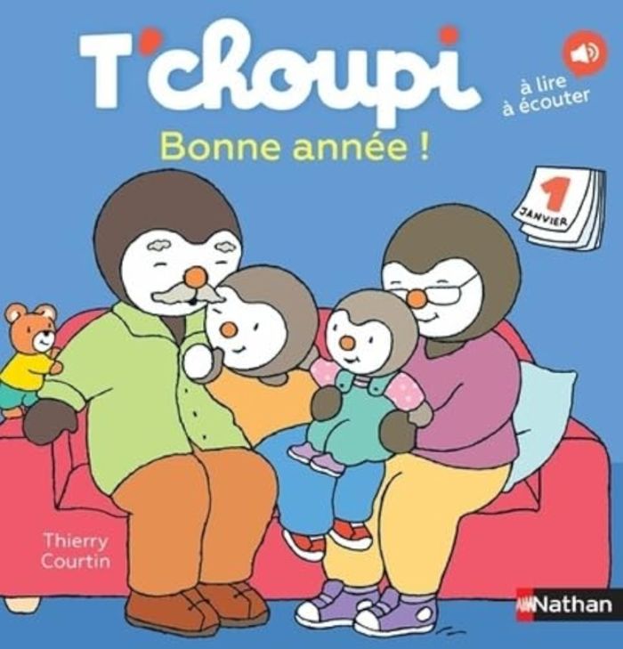 Couverture du livre « T'choupi Bonne année ! » de Thierry Courtin, librairie Les Contes Infusés à Corte