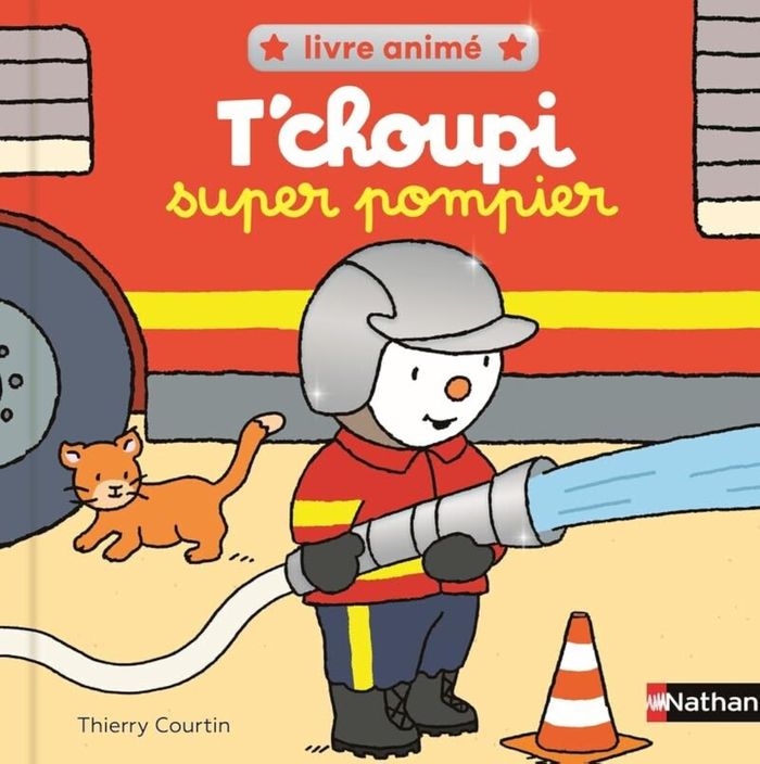 Couverture du livre « T'choupi super pompier » de Thierry Courtin, librairie Les Contes Infusés à Corte