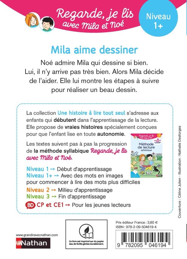 Quatrième de couverture de « Mila aime dessiner »