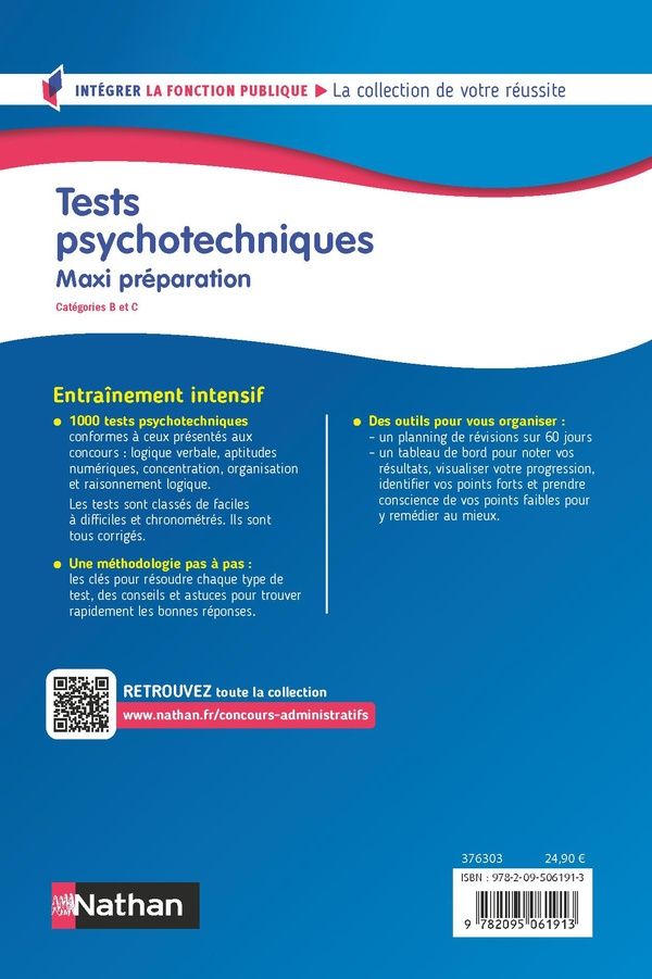Quatrième de couverture de « Tests psychotechniques : Maxi préparation (Concours de catégories B et C) Concours 2026-2027 »